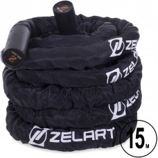 Канат для кроссфита в защитном рукаве Zelart FI-2631-12 15м черный