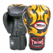Перчатки боксерские кожаные TWINS FBGVL3-22GD-BK 10-18 унций черный-золотой