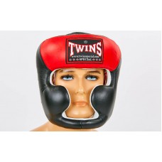 Шлем боксерский с полной защитой кожаный TWINS HGL-3T M-XL черный-красный