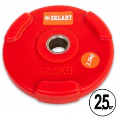 Диски для штанги поліуретанові Zelart TA-5336-28-2,5 28мм 2,5кг червоний