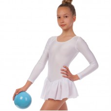Купальник для танцев и гимнастики с длинным рукавом и юбкой Lingo CO-9013-NW XS-XL белый
