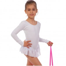 Купальник для танців і гімнастики з довгим рукавом і спідницею Lingo CO-9013-CW XS-XL білий