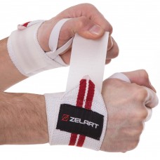 Бинти кистьові для жиму STRENGTH WRIST WRAPS Zelart SB-167071 2шт білий-червоний