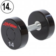 Гантель цільна професійна з поліуретановим покриттям LIFE FITNESS SC-80081-14 1шт 14кг чорний-червоний