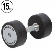 Гантель цільна професійна з поліуретановим покриттям TECHNOGYM TG-1834-15 1шт 15кг чорний-сірий