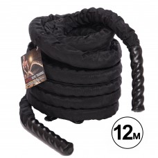Канат для кросфіту в захисному рукаві Combat Battle Rope BATTLE ROPE Zelart FI-5719-12 12м чорній