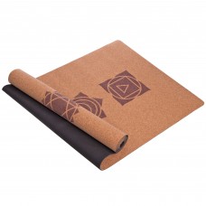 Килимок для йоги корковий каучуковий Yoga mat Record FI-7156-2 183x61мx0.4cм з принтом Чакри коричневий