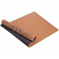 Килимок для йоги корковий каучуковий Yoga mat Record FI-7156-5 183x61мx0.4cм з принтом Слон коричневий