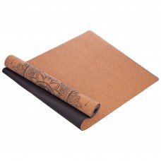 Килимок для йоги корковий каучуковий Yoga mat Record FI-7156-6 183x61мx0.4cм з принтом Хамса коричневий
