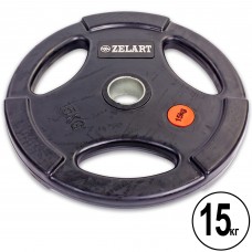 Млинці диски гумові з потрійним хватом та металевою втулкою Zelart Z-HIT TA-5160-15 51мм 15кг чорний