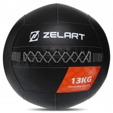М'яч набивний медичний для кросфіту WALL BALL Zelart TA-7822-13 вага-13кг чорний