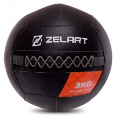 М'яч набивний медичний для кросфіту WALL BALL Zelart TA-7822-3 вага-3кг чорний