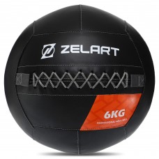 М'яч набивний медичний для кросфіту WALL BALL Zelart TA-7822-6 вага-6кг чорний