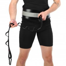 Пояс атлетичний для обтяження шкіряний з ланцюгом та карабіном EZOUS SOFT DIP BELT N-05 спинка-19см чорний-сірий