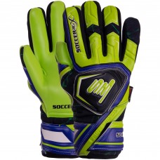 Рукавиці воротарські професійні із захистом пальців SOCCERMAX GK-014 розмір 7-11 салатовий-чорний-синій
