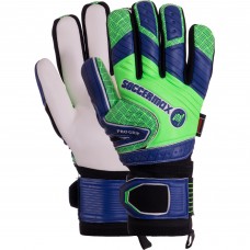Рукавиці воротарські професійні із захистом пальців SOCCERMAX GK-021 розмір 7-11 синій-салатовий