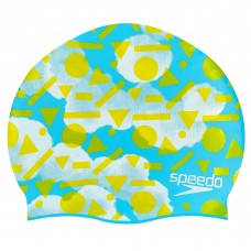 Шапочка для плавання силіконова юніорська SPEEDO JUNIOR SLOGAN PRINT 808386B955 блакитний-жовтий