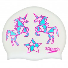 Шапочка для плавання силіконова юніорська SPEEDO JUNIOR SLOGAN PRINT 808386B967 білий-рожевий