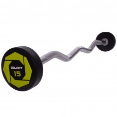 Штанга фіксована вигнута поліуретанова Zelart Urethane Barbell TA-2690-15 довжина-104см 15кг чорний-салатовий