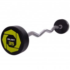 Штанга фіксована вигнута поліуретанова Zelart Urethane Barbell TA-2690-35 довжина-110см 35кг чорний-салатовий