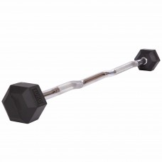 Штанга фіксована вигнута прогумована Rubber Hexagon Barbell Zelart TA-6231-10 довжина-95см 10кг чорний