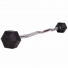 Штанга фіксована вигнута прогумована Rubber Hexagon Barbell Zelart TA-6231-15 довжина-95см 15кг чорний