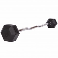 Штанга фіксована вигнута прогумована Rubber Hexagon Barbell Zelart TA-6231-20 довжина-95см 20кг чорний
