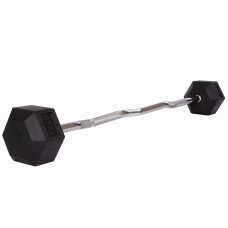 Штанга фіксована вигнута прогумована Rubber Hexagon Barbell Zelart TA-6231-25 довжина-95см 25кг чорний