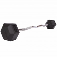 Штанга фіксована вигнута прогумована Rubber Hexagon Barbell Zelart TA-6231-30 довжина-95см 30кг чорний