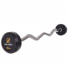 Штанга фіксована вигнута прогумована Zelart Rubber Coated Barbell TA-2687-10 довжина-95см 10кг чорний