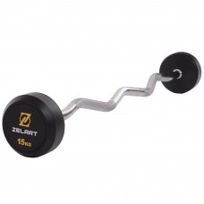 Штанга фіксована вигнута прогумована Zelart Rubber Coated Barbell TA-2687-15 довжина-95см 15кг чорний