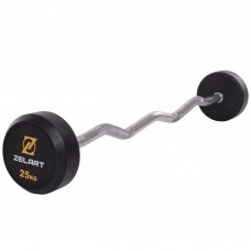 Штанга фіксована вигнута прогумована Zelart Rubber Coated Barbell TA-2687-25 довжина-95см 25кг чорний