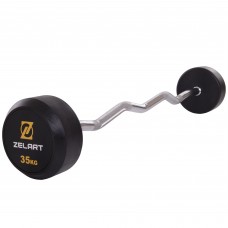 Штанга фіксована вигнута прогумована Zelart Rubber Coated Barbell TA-2687-35 довжина-95см 35кг чорний